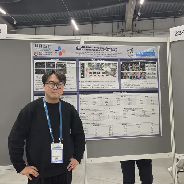 Jeongwan On in front of the Multi-THuMBS poster at ECCV 2026